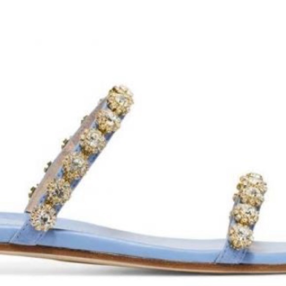 STUART WEITZMAN AMELIESE CRYSTAL PERIWINKLE LEATHER SANDALS W/SUEDE STRAPS 9.5 - Picture 2 of 9